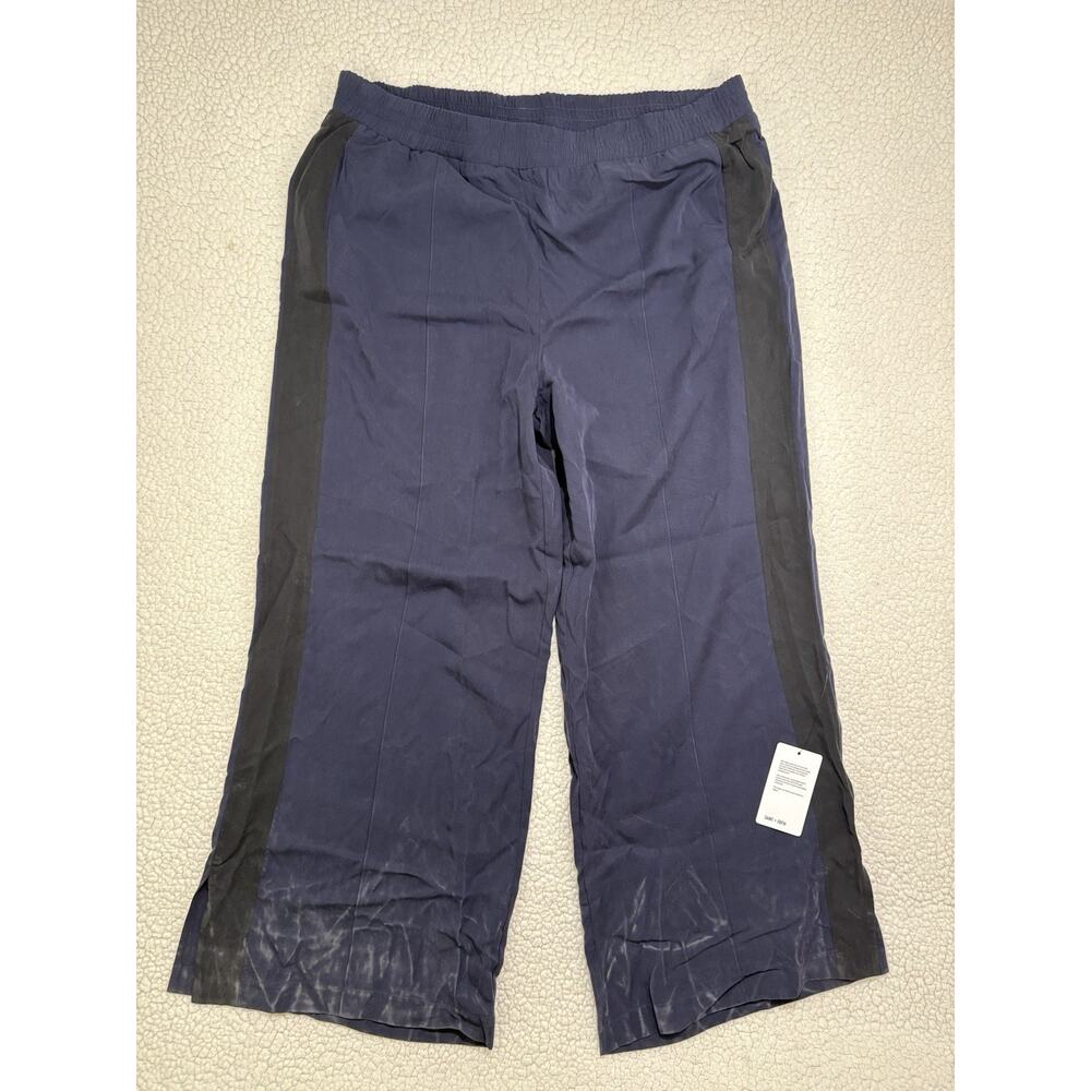 Saint + Sofia Womens 16 Adaline Wide Leg Pants Navy Pull On Elastic Waist Luxury - Picture 1 of 12